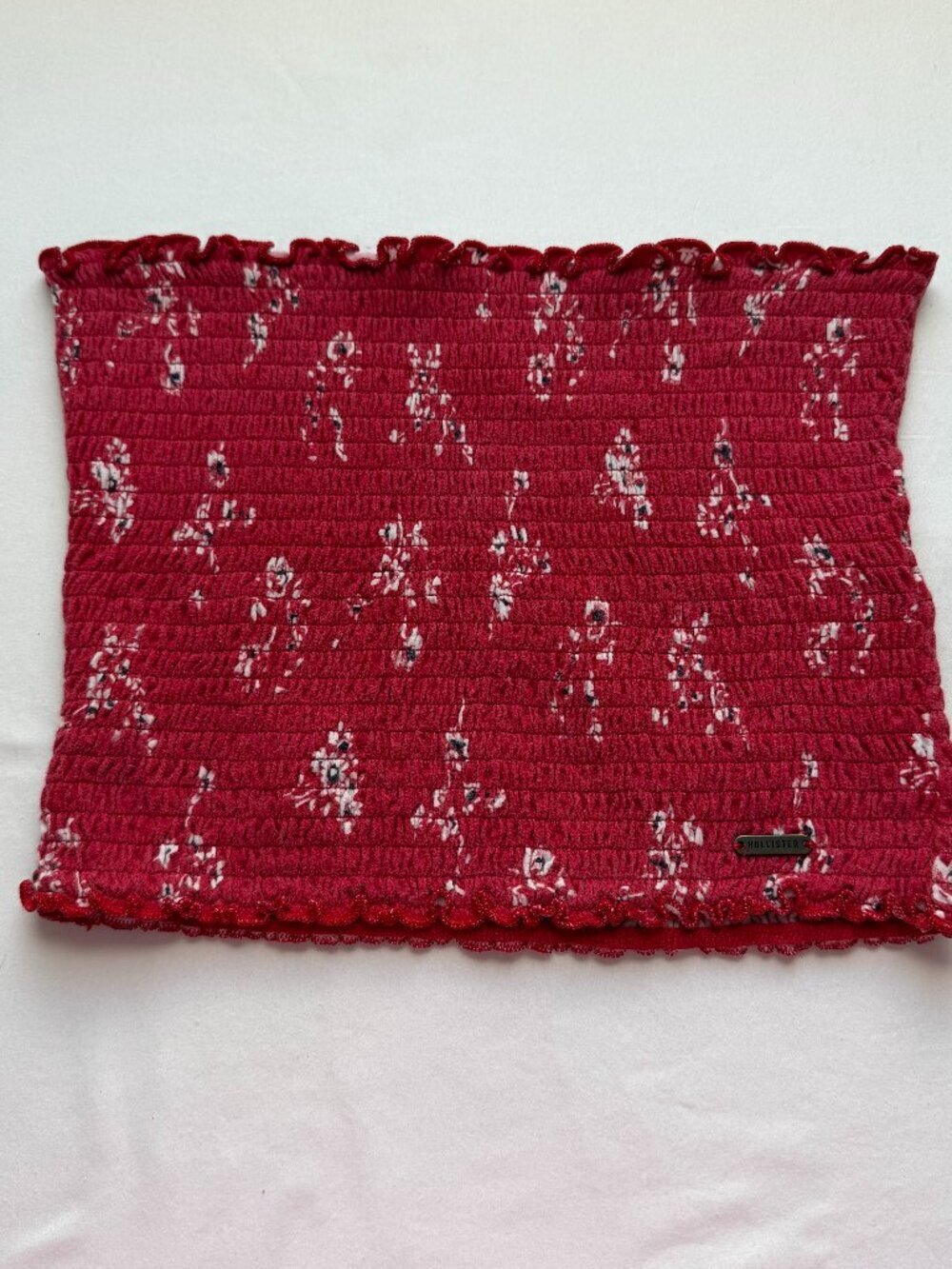 Hollister Red Floral Smocked Tube Top Size Small Strapless Bandeau Y2K